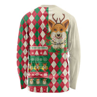 Wales Corgi Christmas Long Sleeve Shirt Seamless Cute Dog Argyle Pattern - Wonder Print Shop