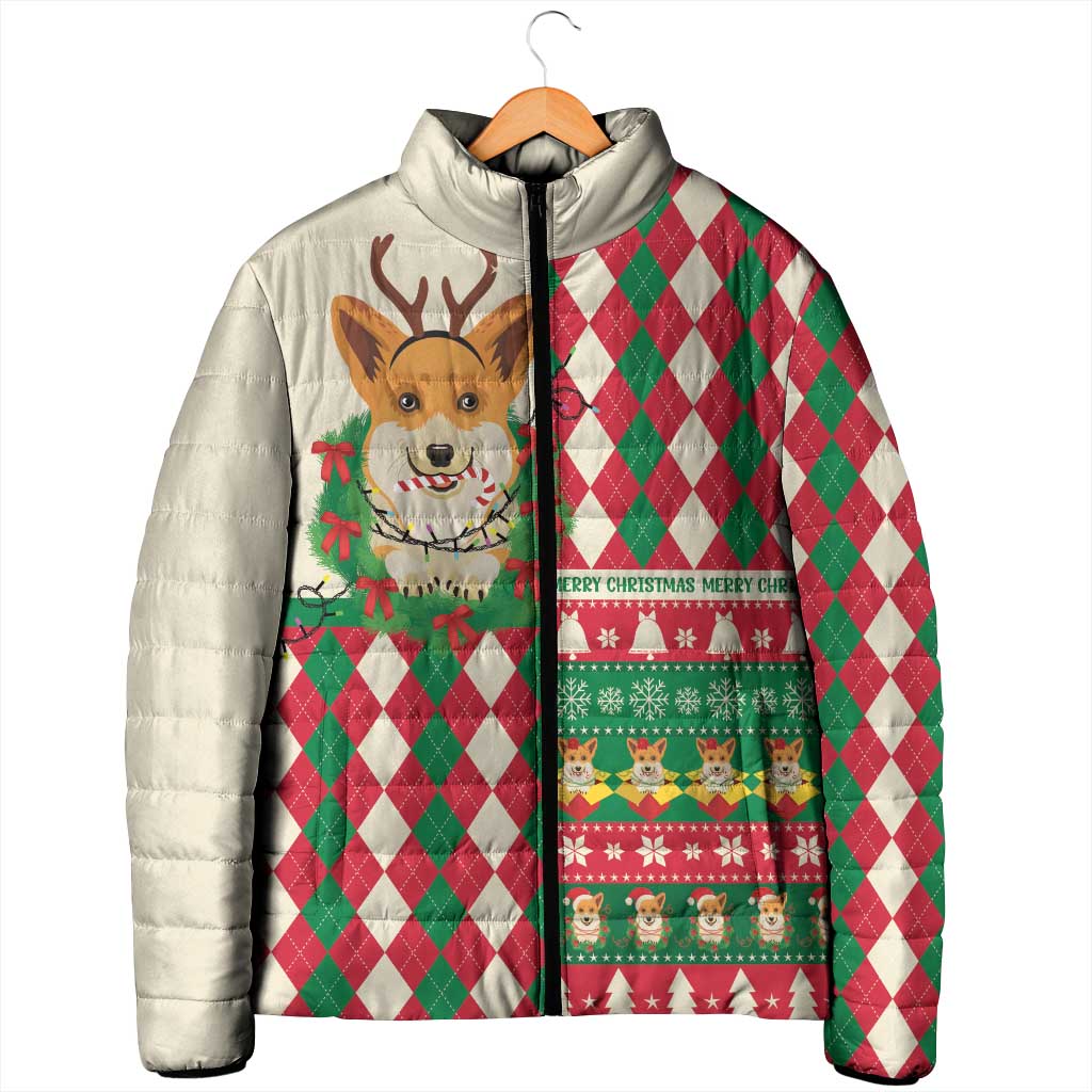 Wales Corgi Christmas Padded Jacket Seamless Cute Dog Argyle Pattern - Wonder Print Shop