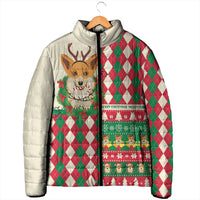 Wales Corgi Christmas Padded Jacket Seamless Cute Dog Argyle Pattern - Wonder Print Shop
