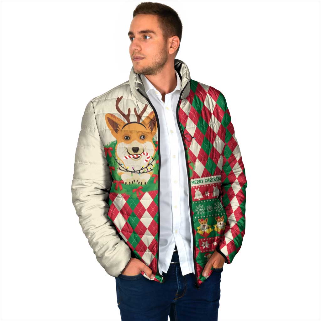 Wales Corgi Christmas Padded Jacket Seamless Cute Dog Argyle Pattern - Wonder Print Shop