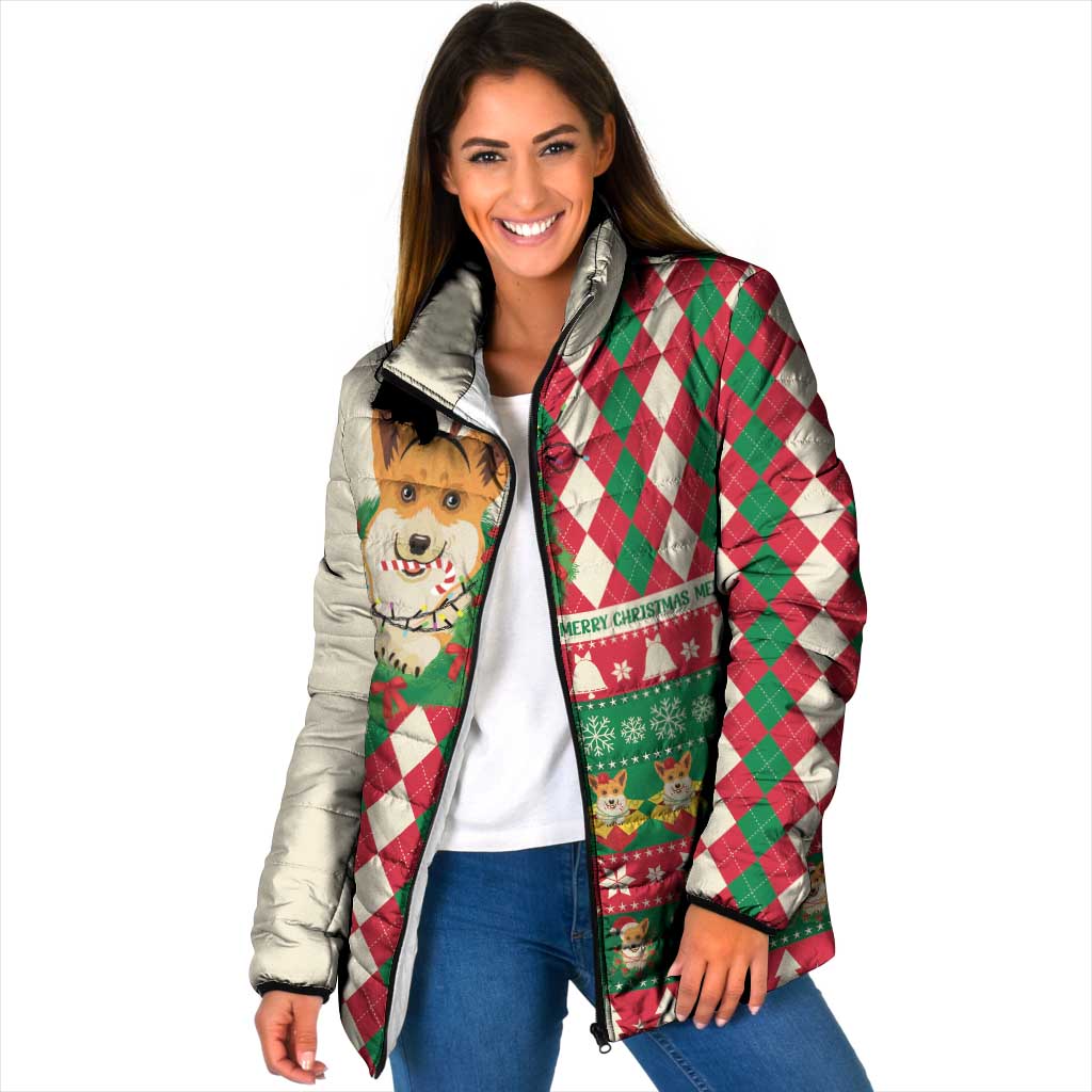 Wales Corgi Christmas Padded Jacket Seamless Cute Dog Argyle Pattern - Wonder Print Shop
