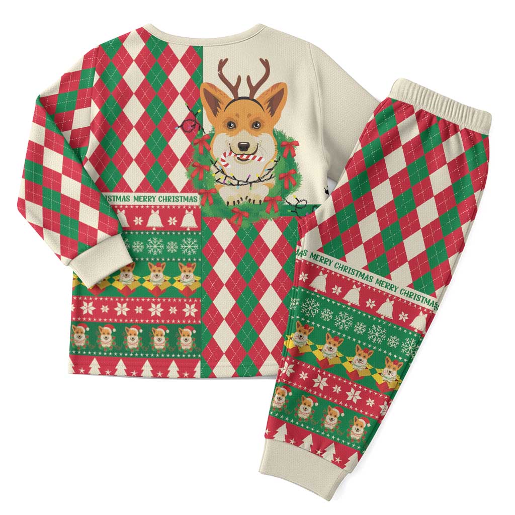 Wales Corgi Christmas Pajama Set Seamless Cute Dog Argyle Pattern - Wonder Print Shop