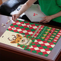 Wales Corgi Christmas Puzzle Seamless Cute Dog Argyle Pattern - Wonder Print Shop