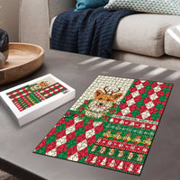 Wales Corgi Christmas Puzzle Seamless Cute Dog Argyle Pattern - Wonder Print Shop