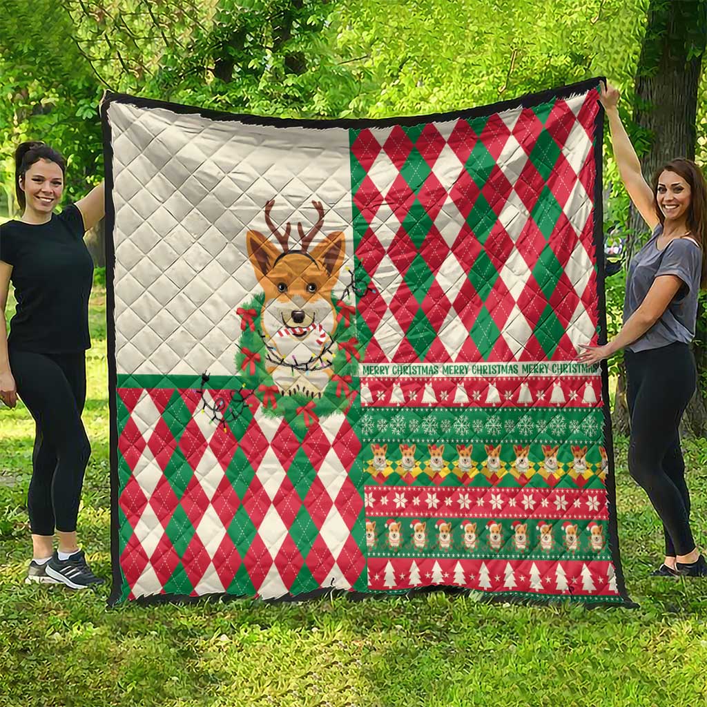 Wales Corgi Christmas Quilt Seamless Cute Dog Argyle Pattern - Wonder Print Shop