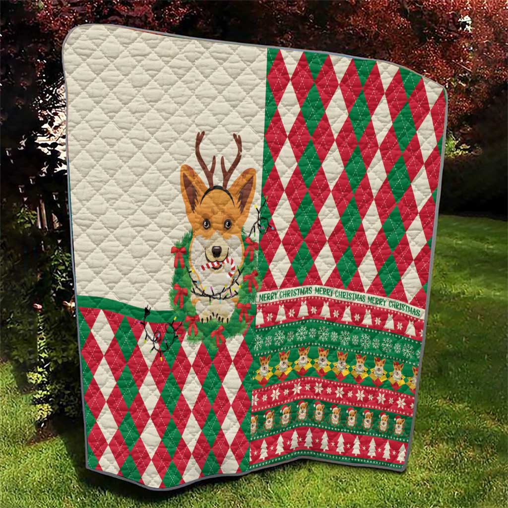 Wales Corgi Christmas Quilt Seamless Cute Dog Argyle Pattern - Wonder Print Shop