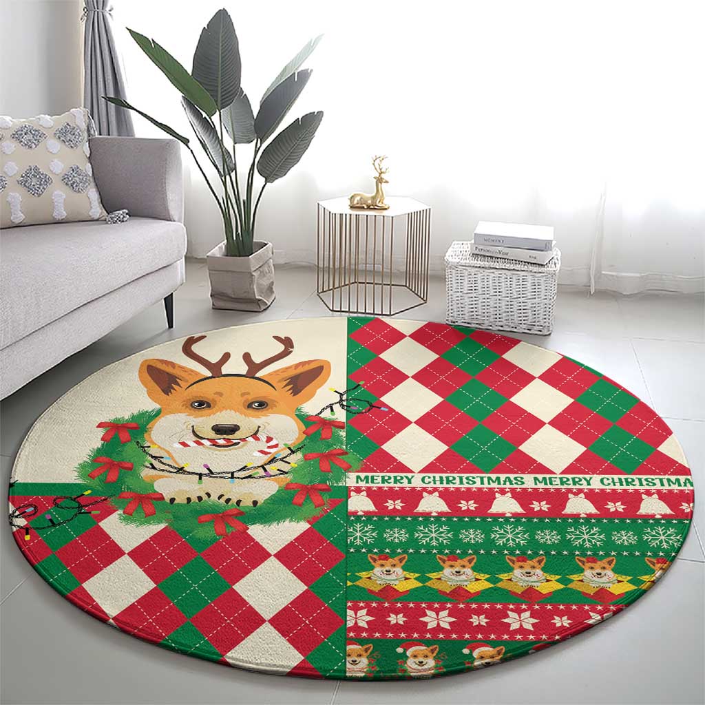 Wales Corgi Christmas Round Carpet Seamless Cute Dog Argyle Pattern - Wonder Print Shop