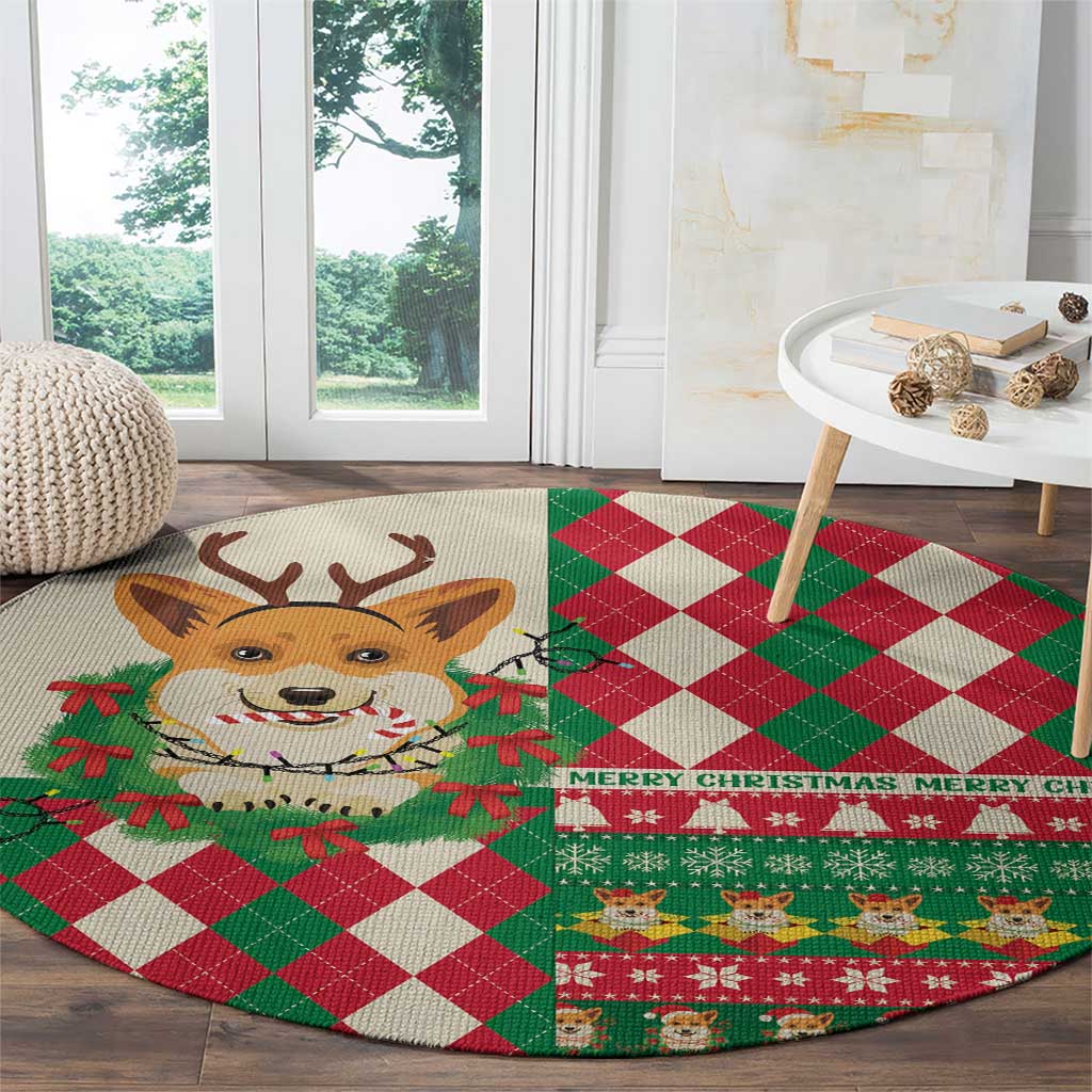 Wales Corgi Christmas Round Carpet Seamless Cute Dog Argyle Pattern - Wonder Print Shop