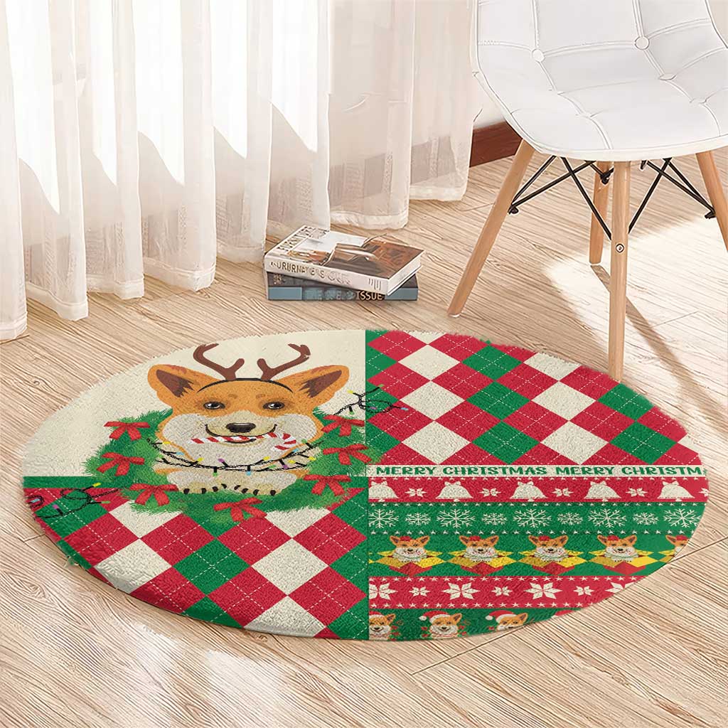 Wales Corgi Christmas Round Carpet Seamless Cute Dog Argyle Pattern - Wonder Print Shop