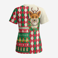 Wales Corgi Christmas Scrub Top Seamless Cute Dog Argyle Pattern - Wonder Print Shop