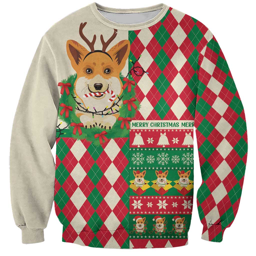 Wales Corgi Christmas Sweatshirt Seamless Cute Dog Argyle Pattern - Wonder Print Shop