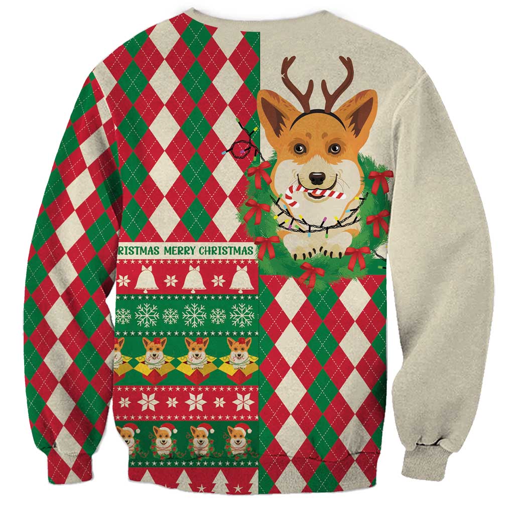Wales Corgi Christmas Sweatshirt Seamless Cute Dog Argyle Pattern - Wonder Print Shop