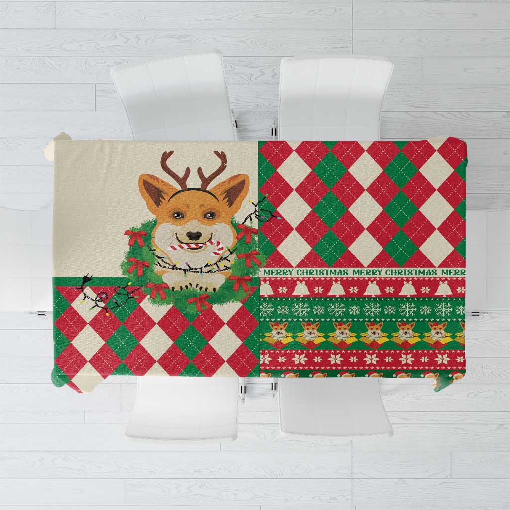Wales Corgi Christmas Tablecloth Seamless Cute Dog Argyle Pattern - Wonder Print Shop