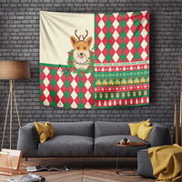 Wales Corgi Christmas Tapestry Seamless Cute Dog Argyle Pattern - Wonder Print Shop