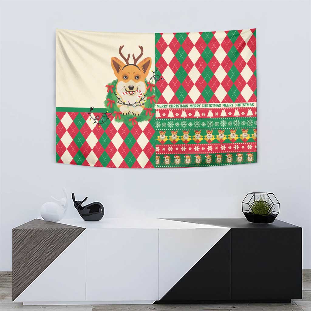Wales Corgi Christmas Tapestry Seamless Cute Dog Argyle Pattern - Wonder Print Shop