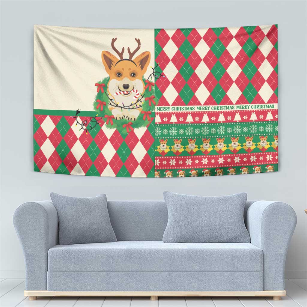 Wales Corgi Christmas Tapestry Seamless Cute Dog Argyle Pattern - Wonder Print Shop