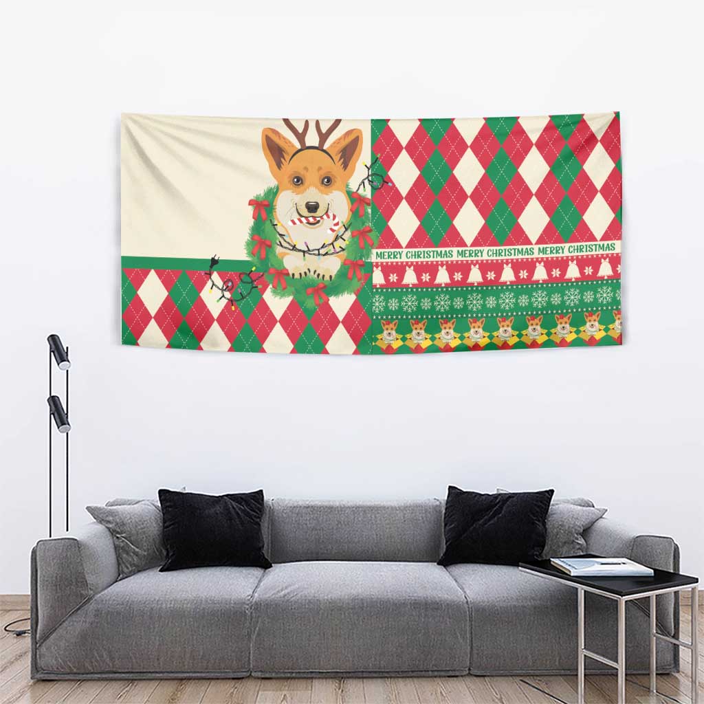 Wales Corgi Christmas Tapestry Seamless Cute Dog Argyle Pattern - Wonder Print Shop