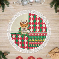 Wales Corgi Christmas Tree Skirt Seamless Cute Dog Argyle Pattern - Wonder Print Shop