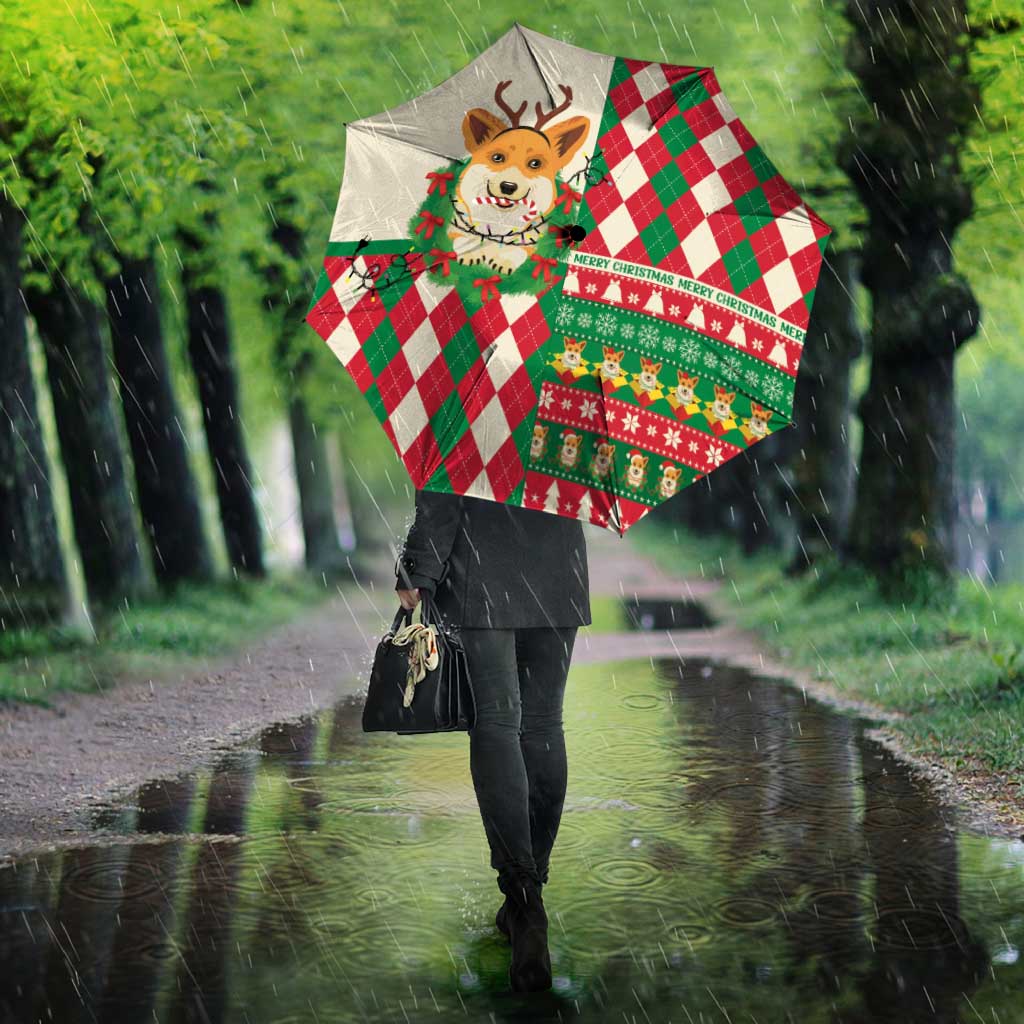 Wales Corgi Christmas Umbrella Seamless Cute Dog Argyle Pattern - Wonder Print Shop