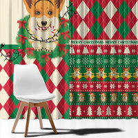 Wales Corgi Christmas Window Curtain Seamless Cute Dog Argyle Pattern - Wonder Print Shop