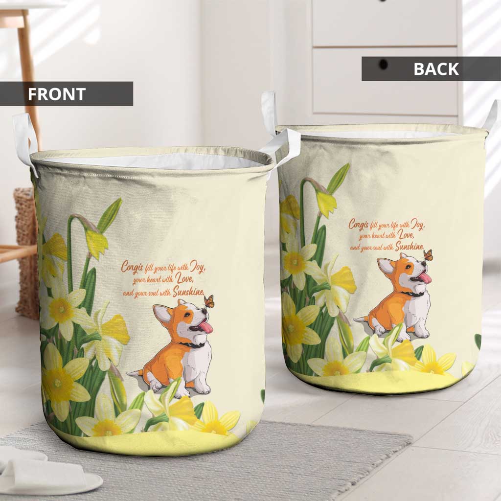 Wales Corgi and Daffodil Laundry Basket Welsh Dog Lovers - Wonder Print Shop