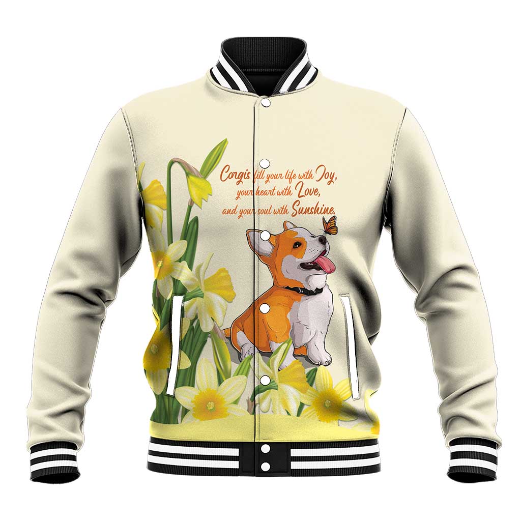 Personalised Wales Corgi and Daffodil Baseball Jacket Welsh Dog Lovers - Wonder Print Shop