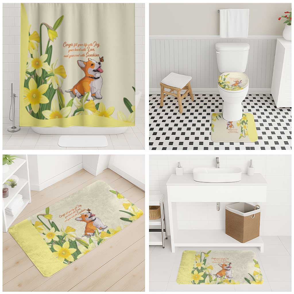 Wales Corgi and Daffodil Bathroom Set Welsh Dog Lovers - Wonder Print Shop