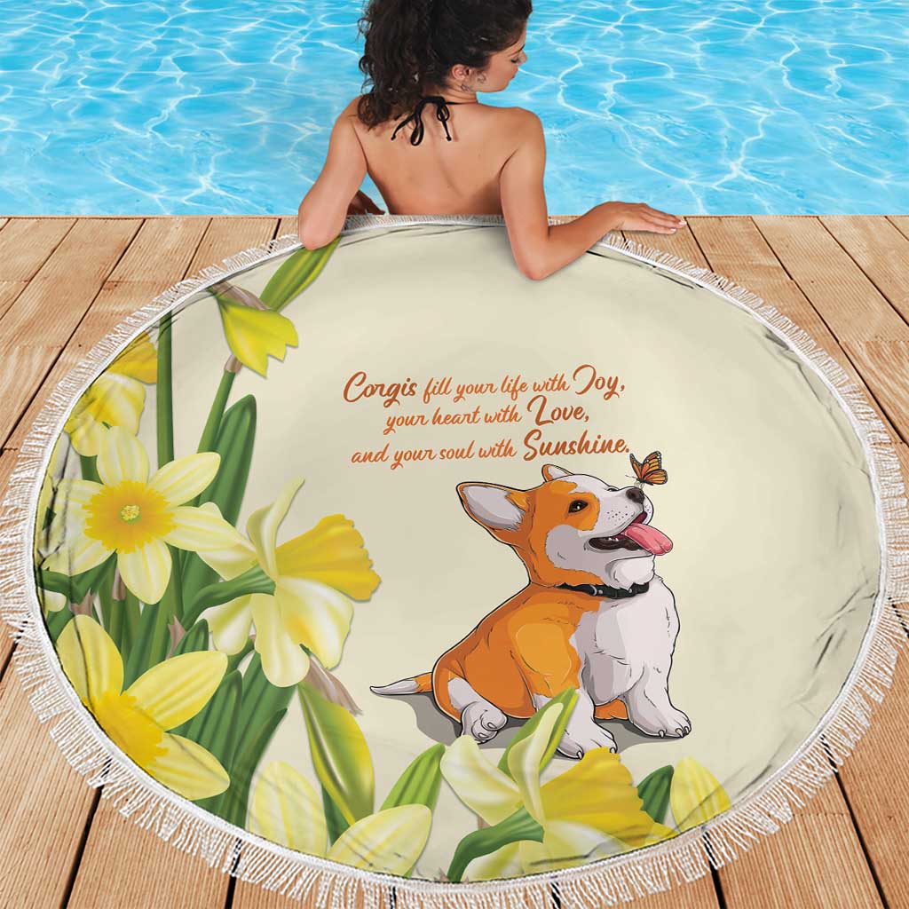 Wales Corgi and Daffodil Beach Blanket Welsh Dog Lovers - Wonder Print Shop