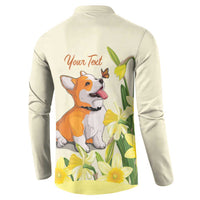 Personalised Wales Corgi and Daffodil Button Sweatshirt Welsh Dog Lovers - Wonder Print Shop