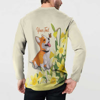 Personalised Wales Corgi and Daffodil Button Sweatshirt Welsh Dog Lovers - Wonder Print Shop