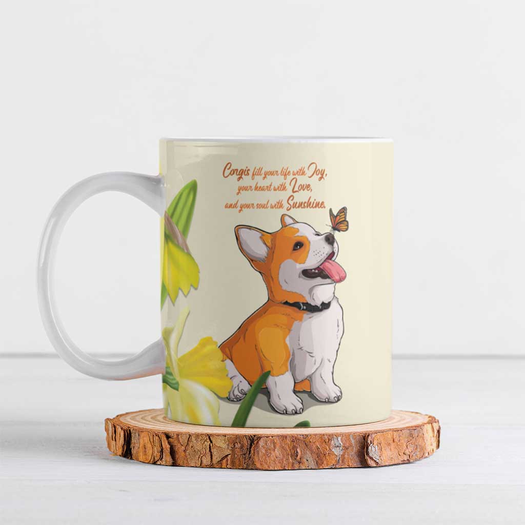 Personalised Wales Corgi and Daffodil Ceramic Mug Welsh Dog Lovers - Wonder Print Shop