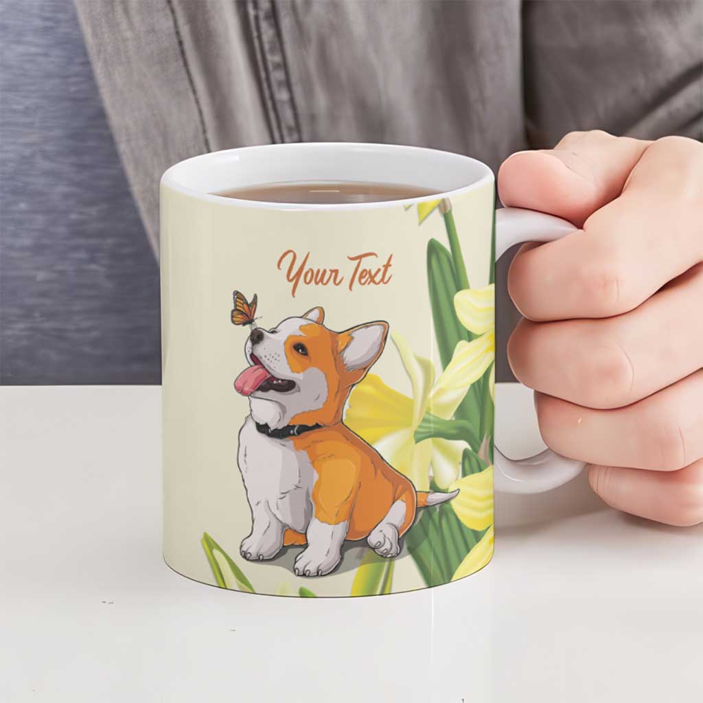 Personalised Wales Corgi and Daffodil Ceramic Mug Welsh Dog Lovers - Wonder Print Shop