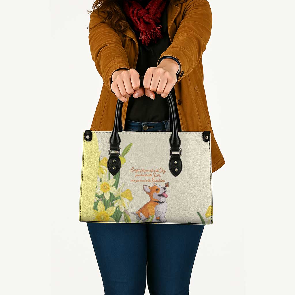 Wales Corgi and Daffodil Leather Bag Welsh Dog Lovers - Wonder Print Shop
