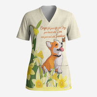 Personalised Wales Corgi and Daffodil Scrub Top Welsh Dog Lovers - Wonder Print Shop