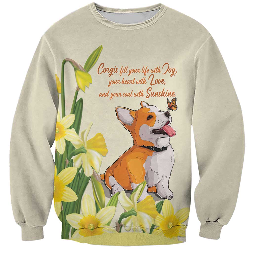 Personalised Wales Corgi and Daffodil Sweatshirt Welsh Dog Lovers - Wonder Print Shop