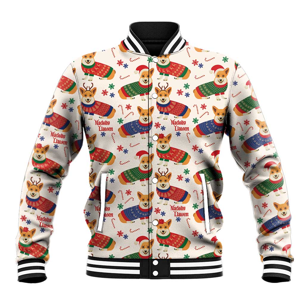 Wales Corgi Christmas Baseball Jacket Nadolig Llawen Welsh Dog Seamless Vibes - Wonder Print Shop