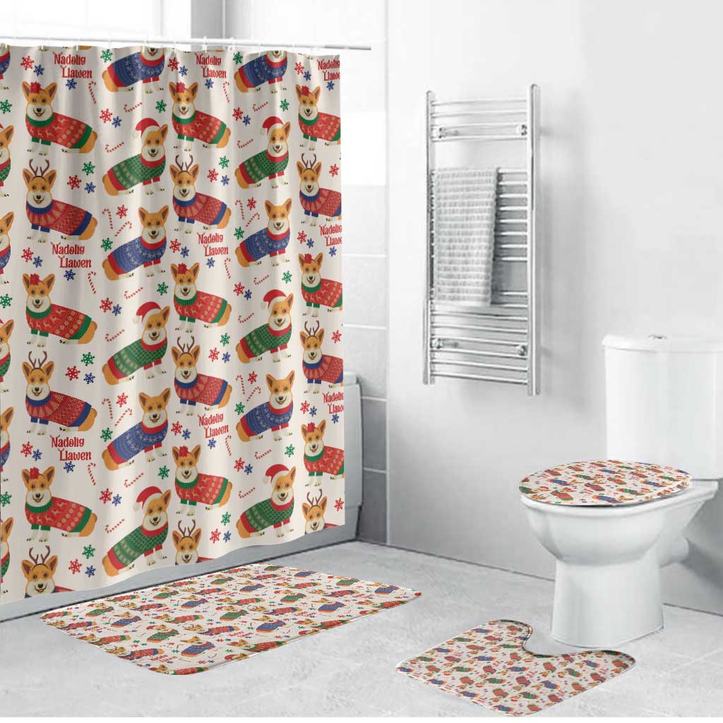 Wales Corgi Christmas Bathroom Set Nadolig Llawen Welsh Dog Seamless Vibes - Wonder Print Shop