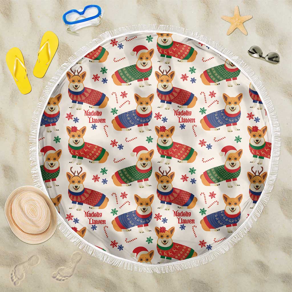 Wales Corgi Christmas Beach Blanket Nadolig Llawen Welsh Dog Seamless Vibes - Wonder Print Shop