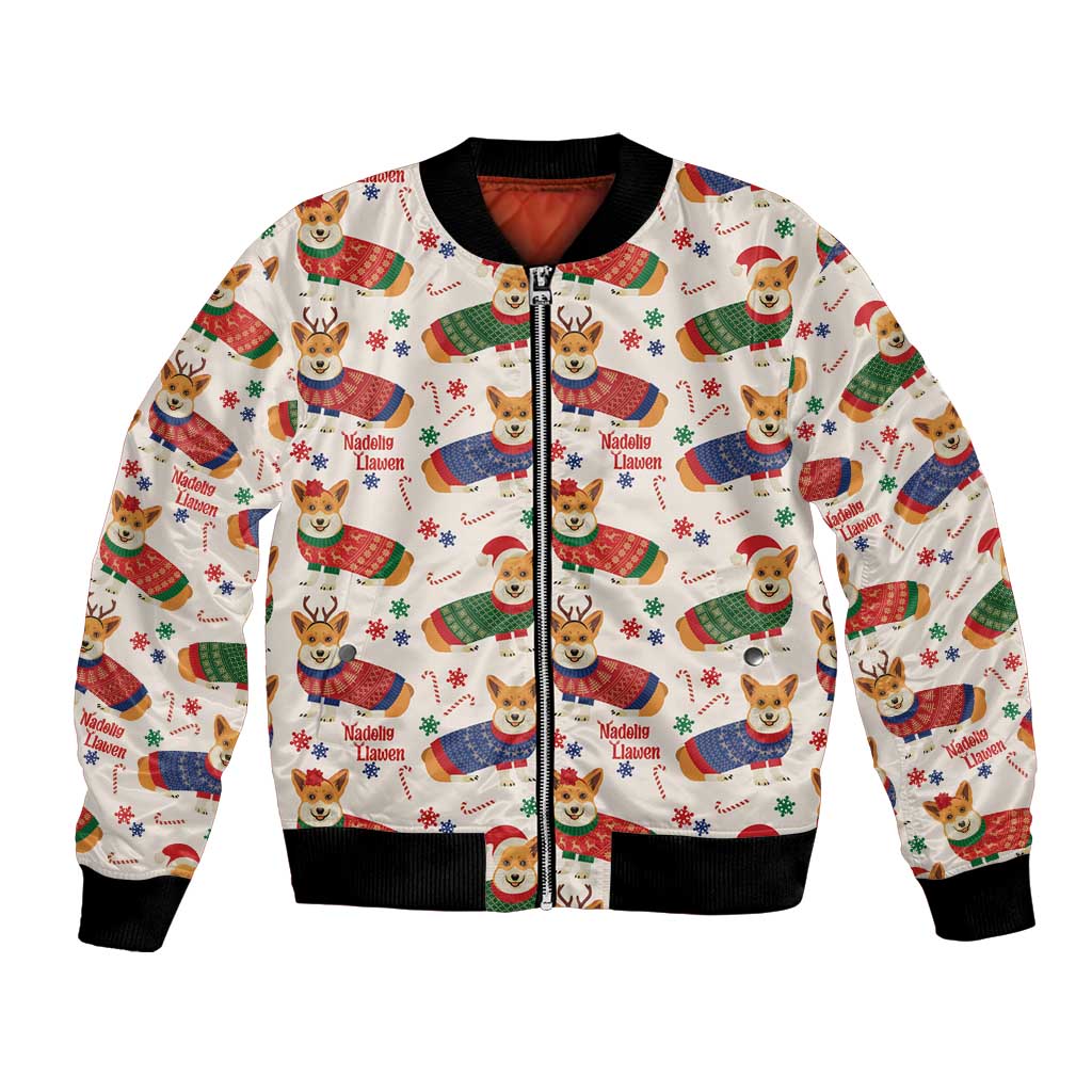 Wales Corgi Christmas Bomber Jacket Nadolig Llawen Welsh Dog Seamless Vibes - Wonder Print Shop