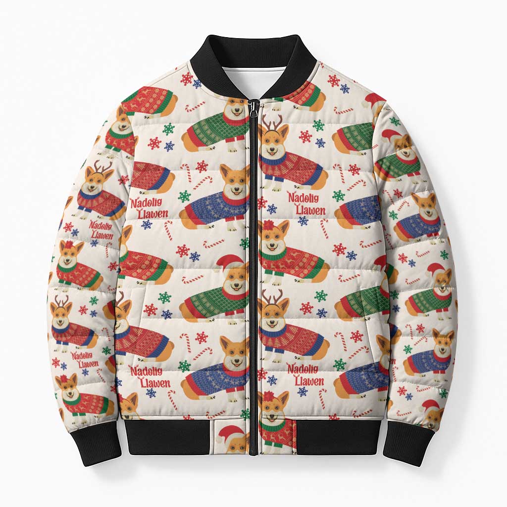 Wales Corgi Christmas Bomber Puffer Jacket Nadolig Llawen Welsh Dog Seamless Vibes - Wonder Print Shop