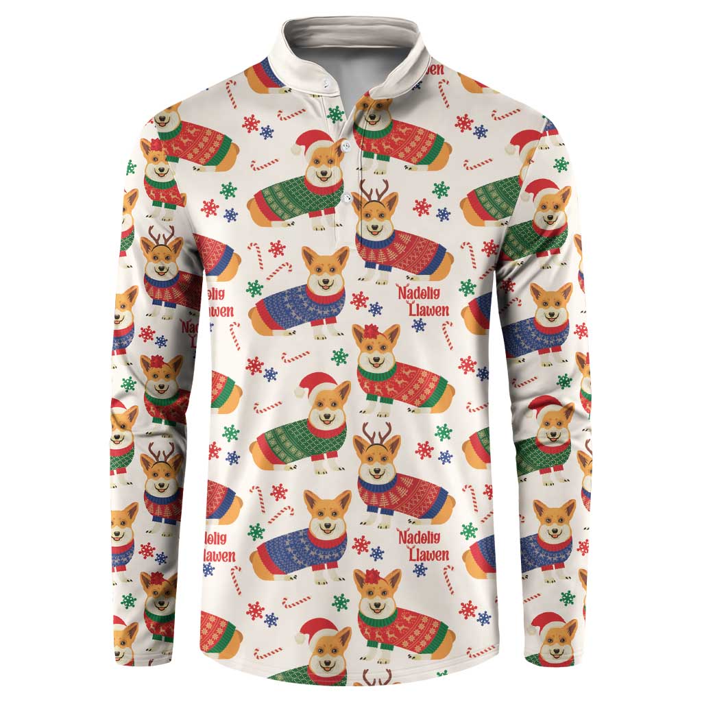 Wales Corgi Christmas Button Sweatshirt Nadolig Llawen Welsh Dog Seamless Vibes - Wonder Print Shop