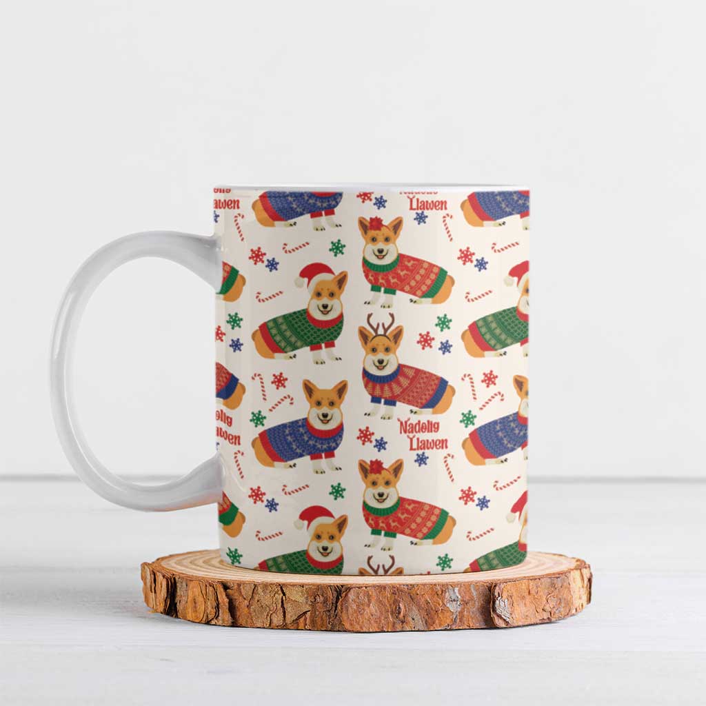 Wales Corgi Christmas Ceramic Mug Nadolig Llawen Welsh Dog Seamless Vibes - Wonder Print Shop