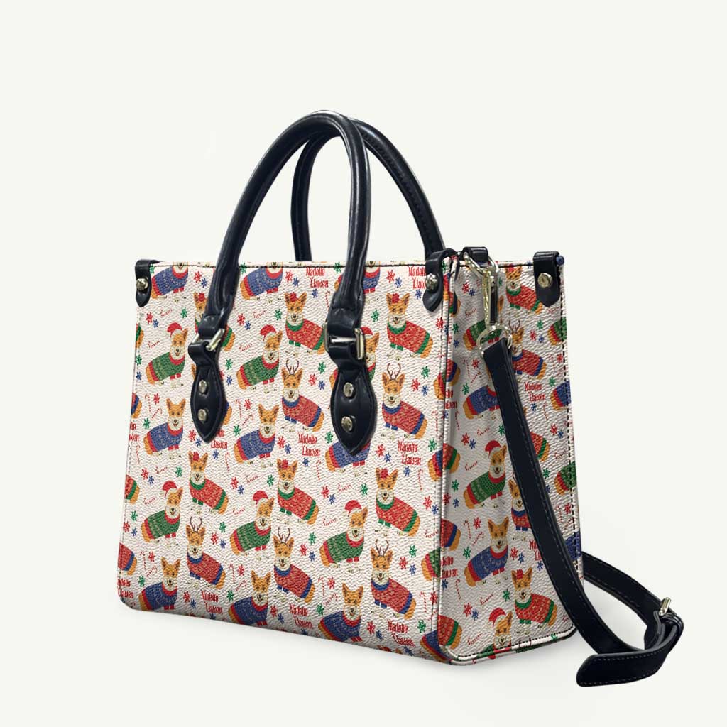 Wales Corgi Christmas Leather Bag Nadolig Llawen Welsh Dog Seamless Vibes - Wonder Print Shop