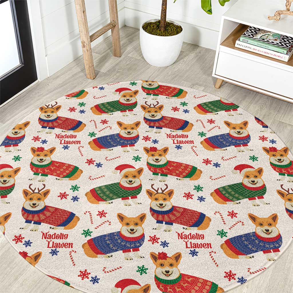Wales Corgi Christmas Round Carpet Nadolig Llawen Welsh Dog Seamless Vibes - Wonder Print Shop