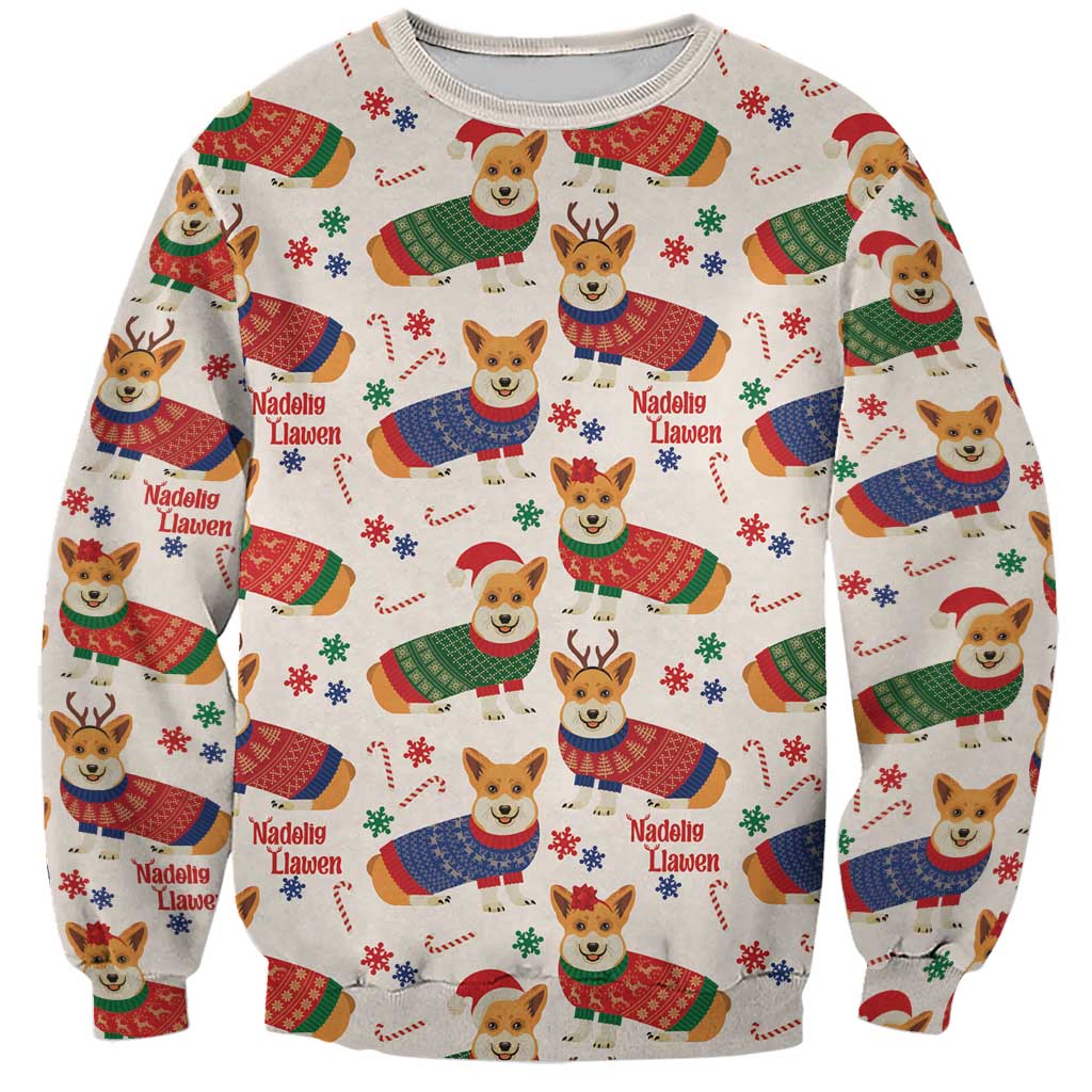 Wales Corgi Christmas Sweatshirt Nadolig Llawen Welsh Dog Seamless Vibes - Wonder Print Shop