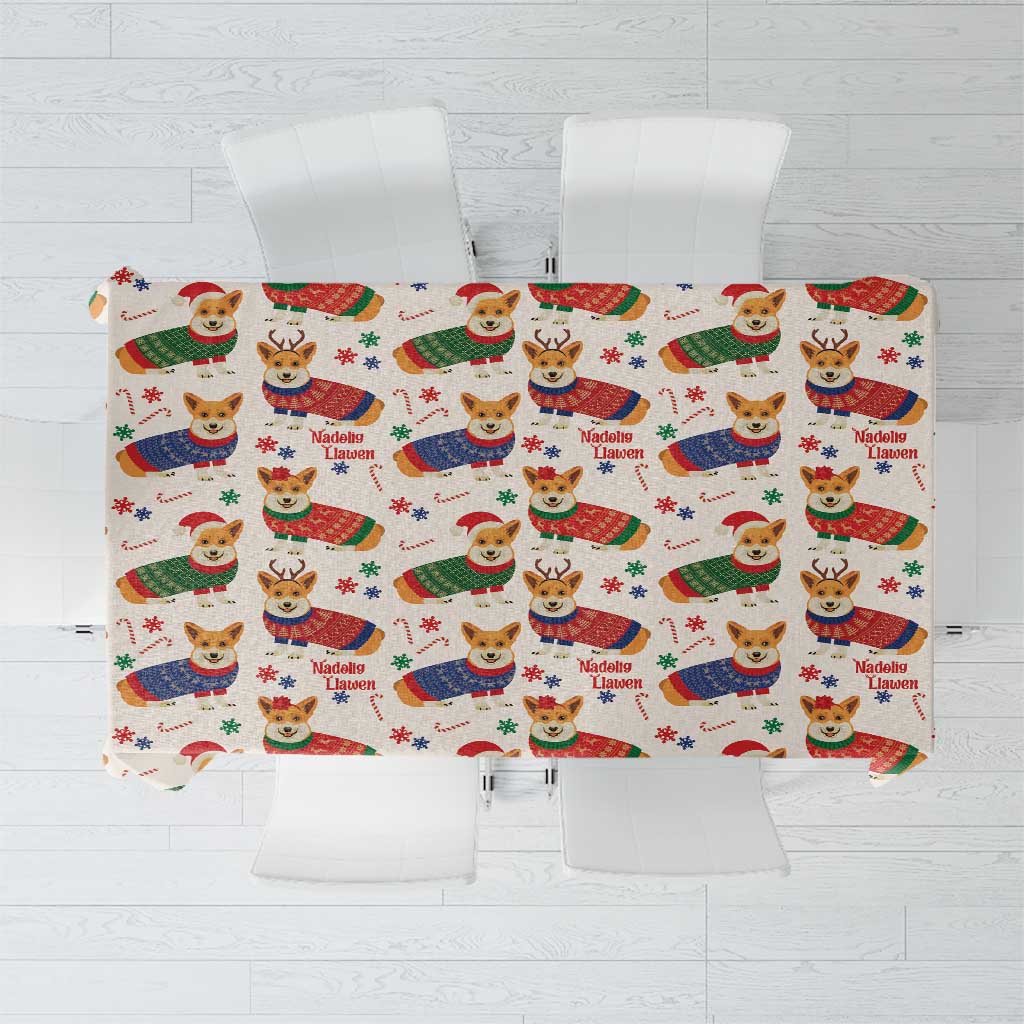Wales Corgi Christmas Tablecloth Nadolig Llawen Welsh Dog Seamless Vibes - Wonder Print Shop