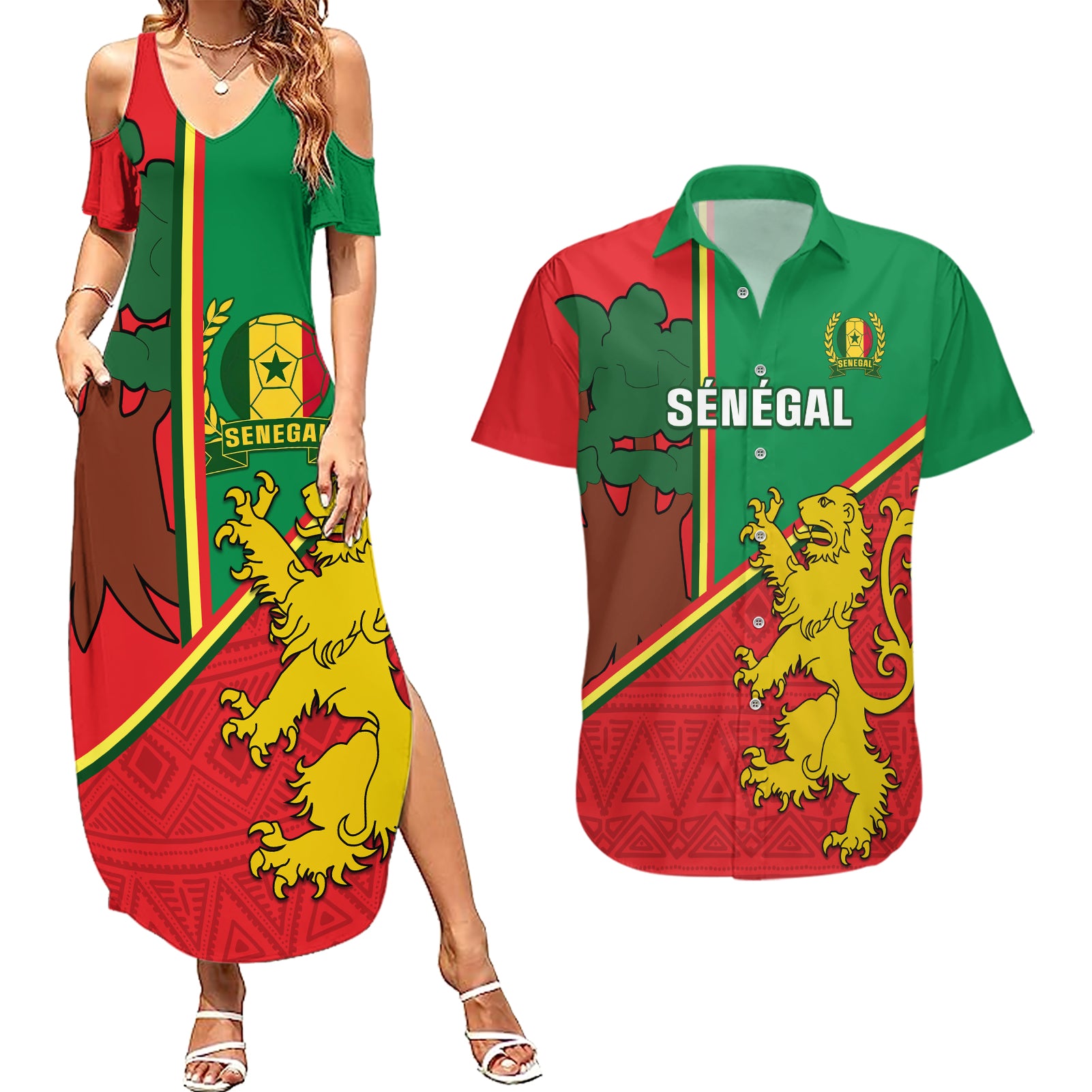 Senegal Football Couples Matching Summer Maxi Dress and Hawaiian Shirt 2024 Go Champions Lions De La Teranga - Wonder Print Shop