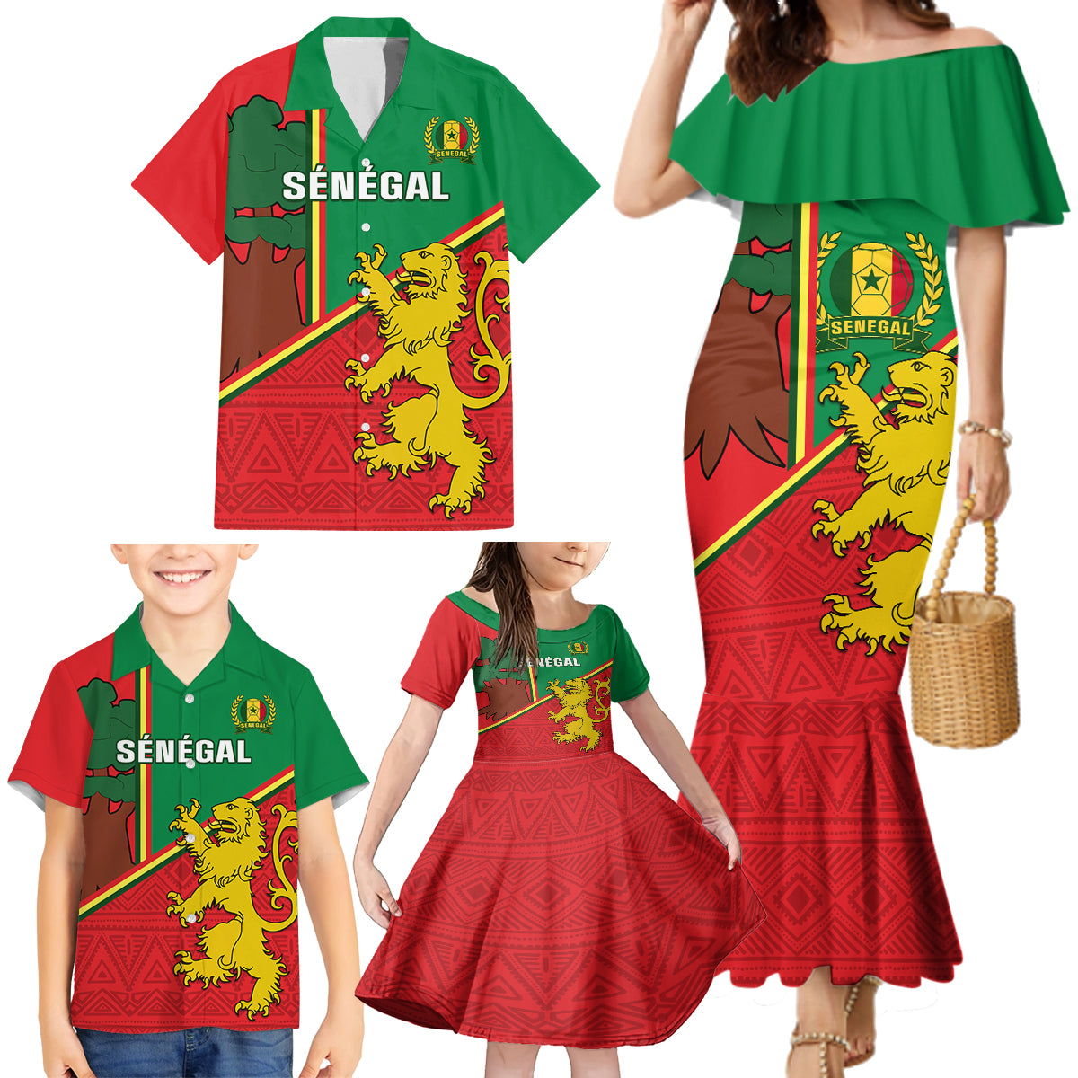 Senegal Football Family Matching Mermaid Dress and Hawaiian Shirt 2024 Go Champions Lions De La Teranga - Wonder Print Shop