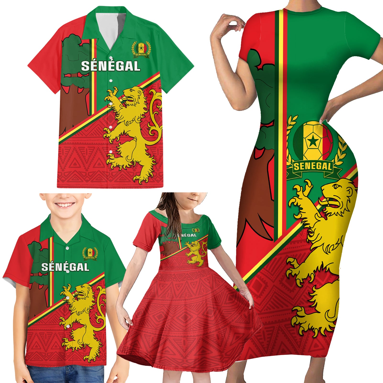 Senegal Football Family Matching Short Sleeve Bodycon Dress and Hawaiian Shirt 2024 Go Champions Lions De La Teranga - Wonder Print Shop