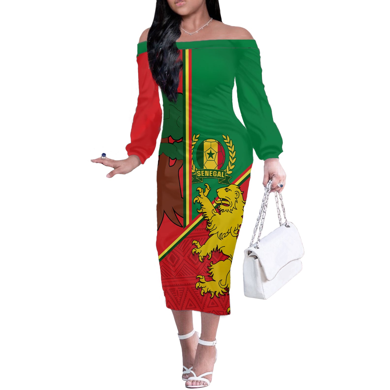 Senegal Football Off The Shoulder Long Sleeve Dress 2024 Go Champions Lions De La Teranga - Wonder Print Shop